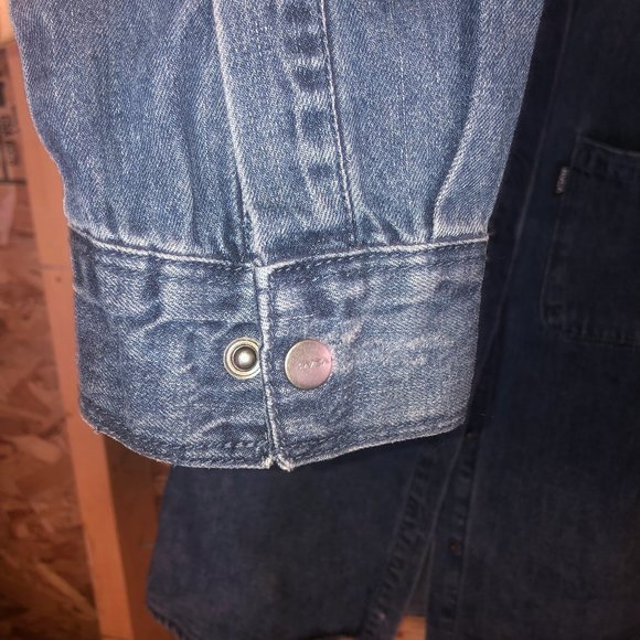 RVCA Denim Snap Button Faded Distressed Workwear Shirt XS - Picture 8 of 13